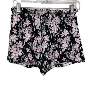 Rena Rofe  Womens Medium M Lounge Sleep Shorts Floral Sleepwear Black Pink Comfy